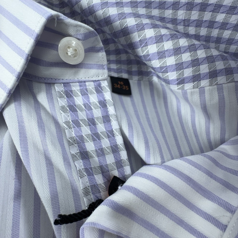Ben Sherman Mens 16 34/35 Lavender Striped Button Down Slim Fit NWT - Picture 8 of 12